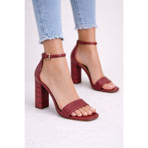 Sam Edelman Yaro Ankle Strap Block Heel Sandals Pink Plaid 4” Heel Size 8 M